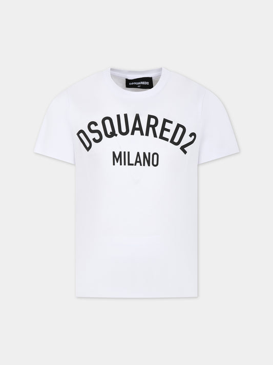 T-shirt bianca per bambino con logo,Dsquared2,DQ1983 D00MV DQ100