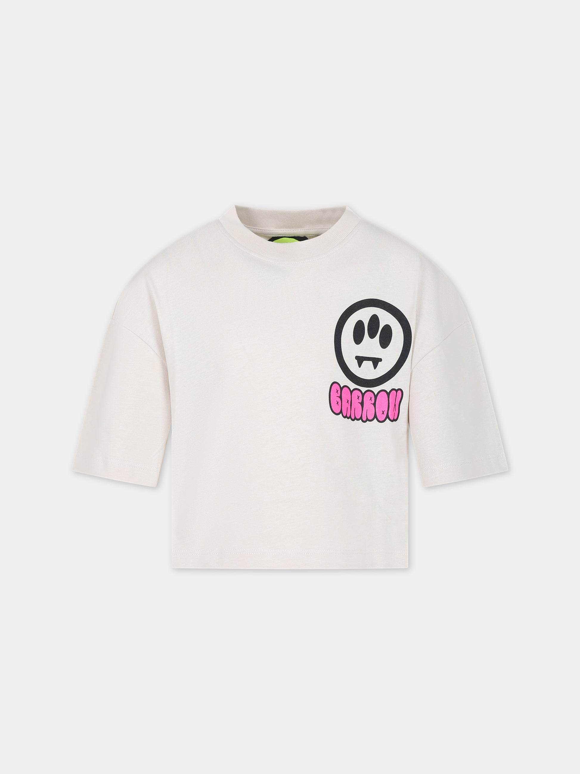 T-shirt avorio per bambina con logo e smile,Barrow,F3BKJGTH077 BW009