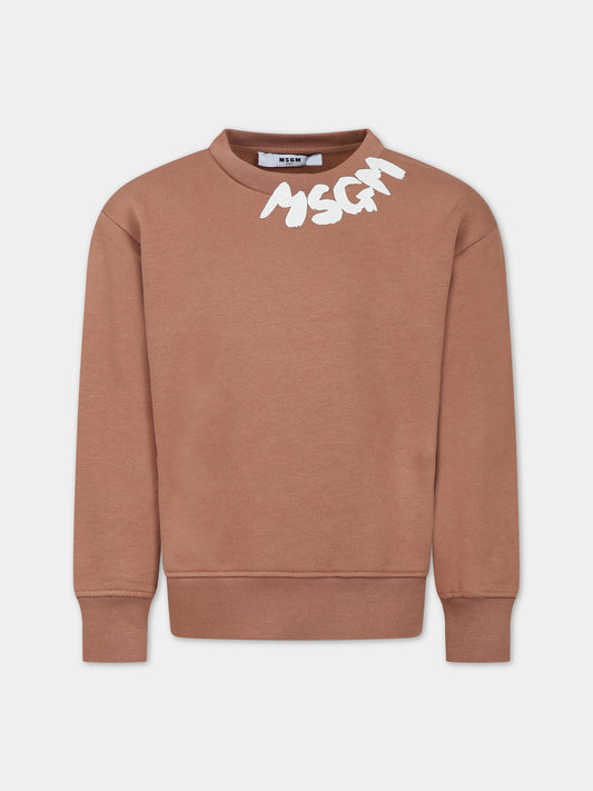 Felpa marrone per bambini con logo,Msgm Kids,F3MSJUSW204 924