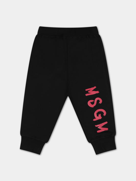 Pantaloni neri per neonata con logo,Msgm Kids,F3MSUNFP042 110/02