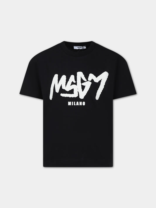 T-shirt nera per bambino con logo,Msgm Kids,F3MSJBTH126 110
