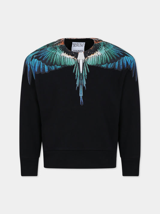 Felpa nera per bambino con ali,Marcelo Burlon Kids,CBBA001F23FLE0011045