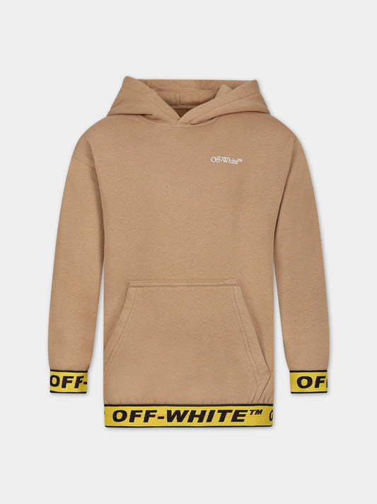 Felpa marrone per bambino con logo,Off White,OBBB004F23FLE0016318
