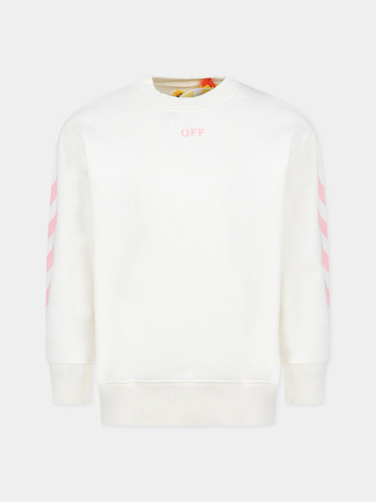 Felpa bianca per bambina con logo,Off White,OGBA001F23FLE0020330