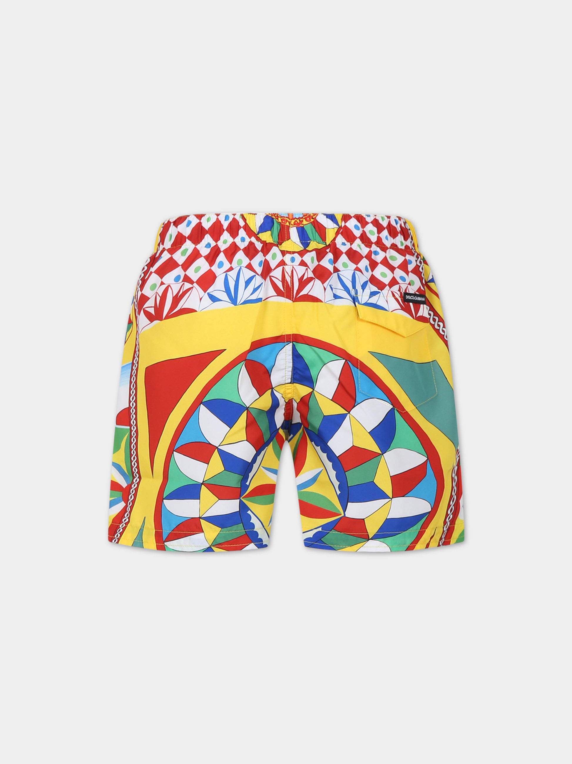 Boxer mare giallo per bambino con logo e stampa carretto,Dolce & Gabbana Kids,L4J842 G7J3L HH4KV