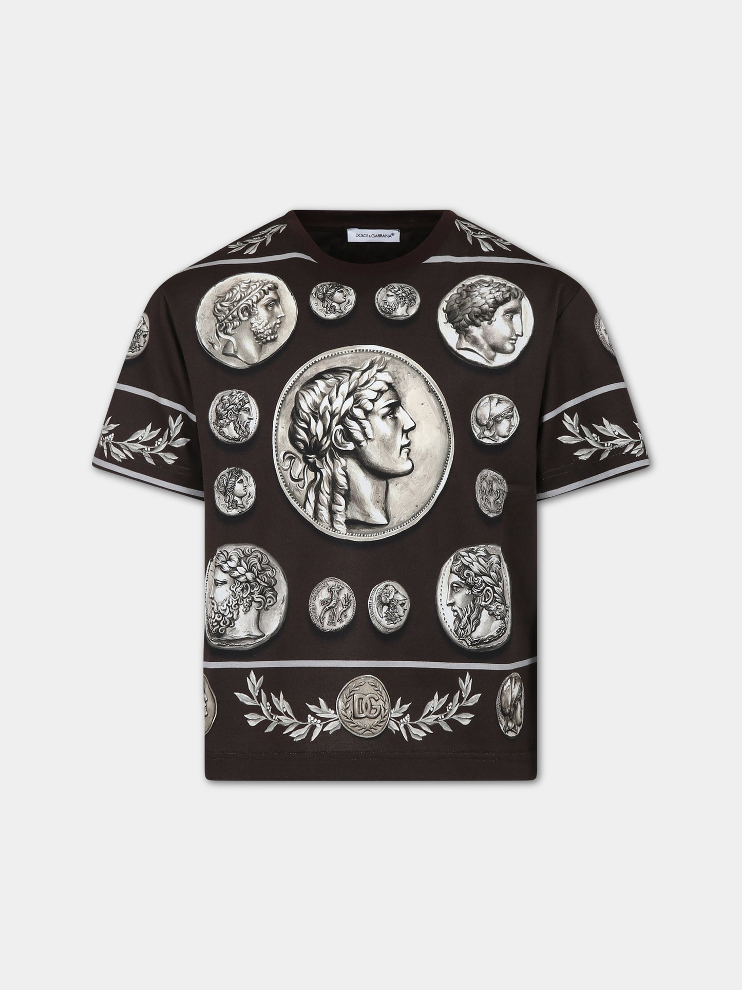 T-shirt marrone per bambino con stampa monete,Dolce & Gabbana Kids,L4JTEY G7J4I HM4RG