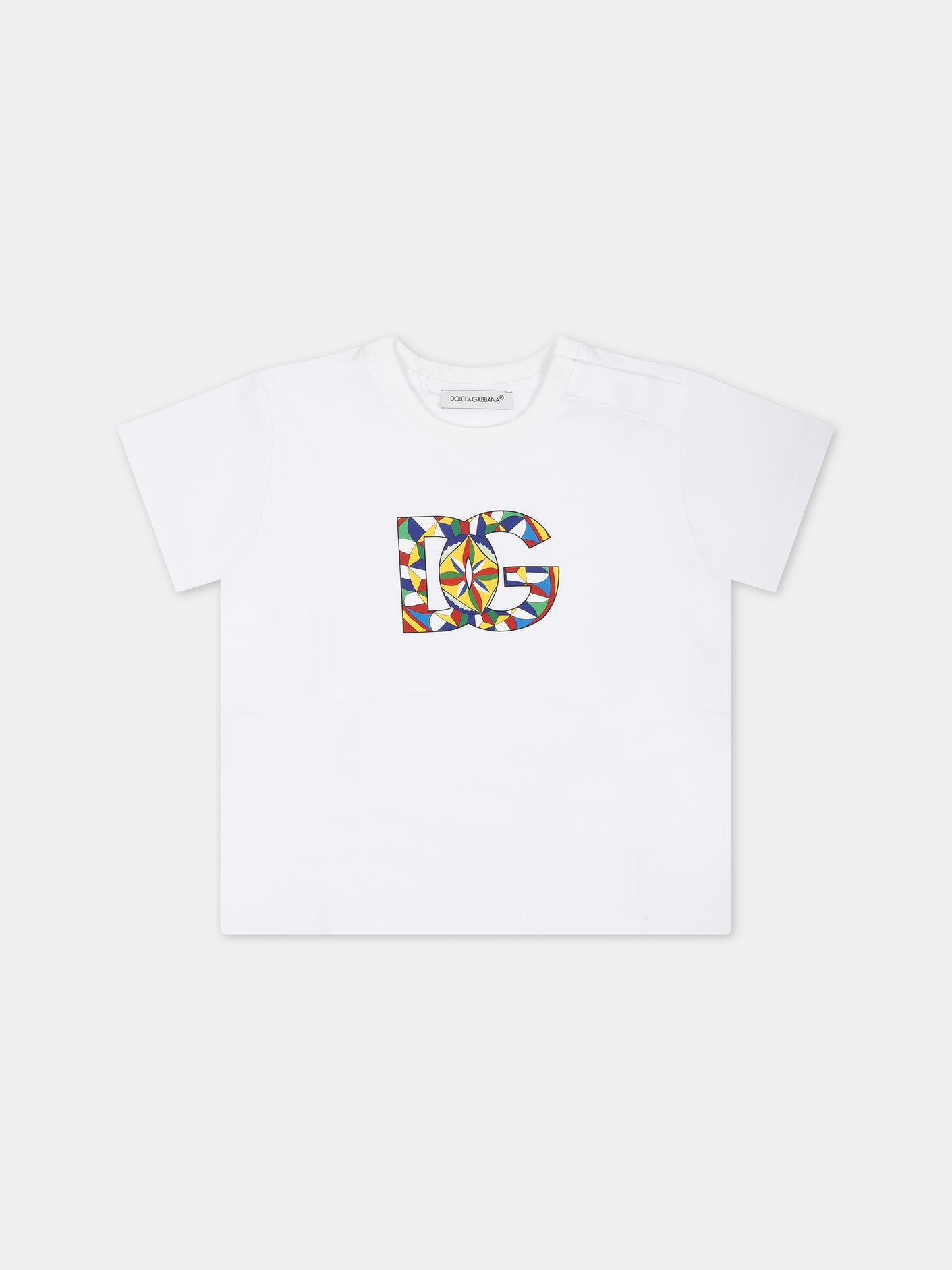 T-shirt bianca per neonato con logo e stampa carretto,Dolce & Gabbana Kids,L1JTEY G7KXV HH4KV