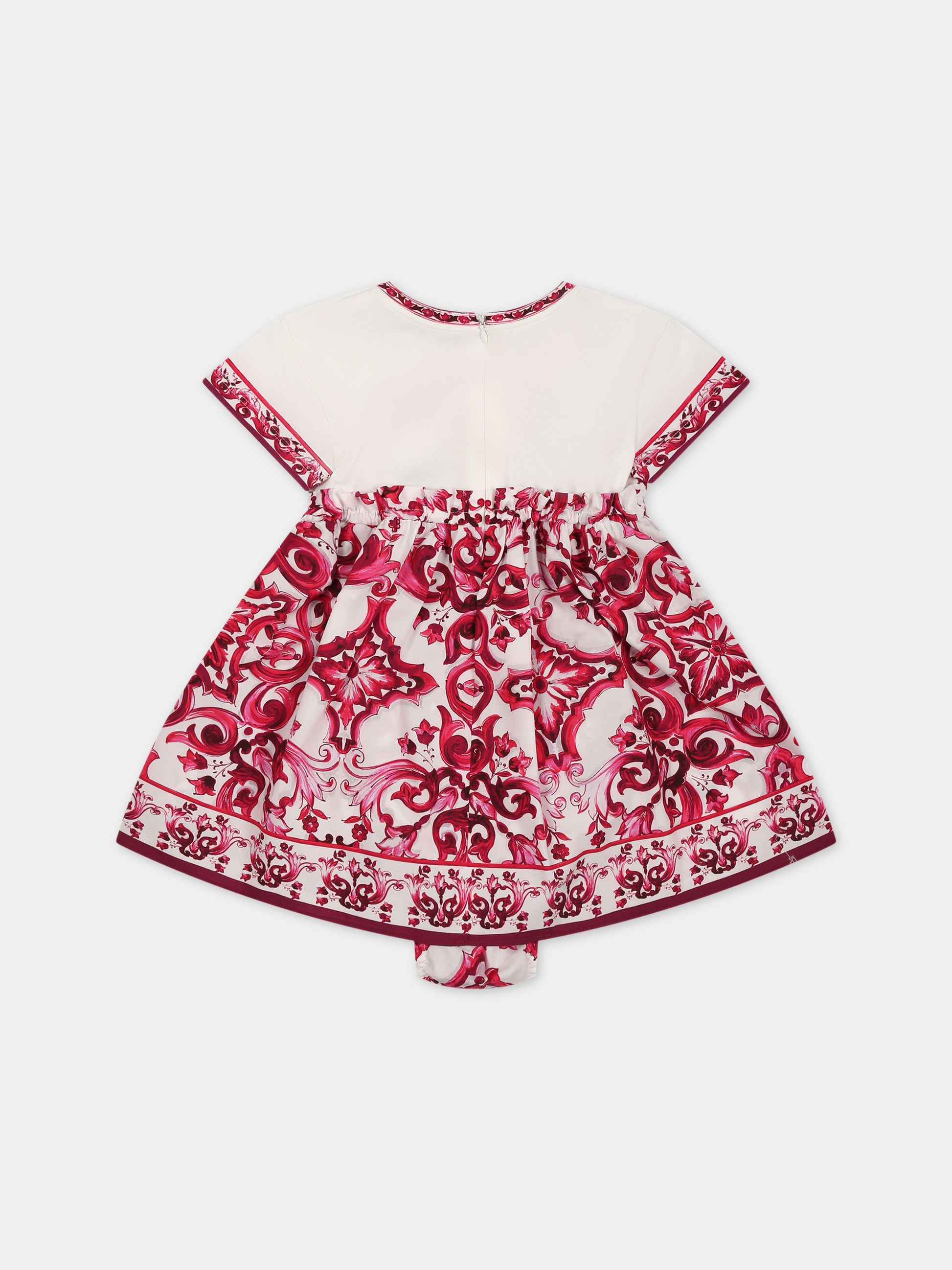 Vestito bianco per neonata con logo e maioliche,Dolce & Gabbana Kids,L2JDZ1 G7J7N HE3TN