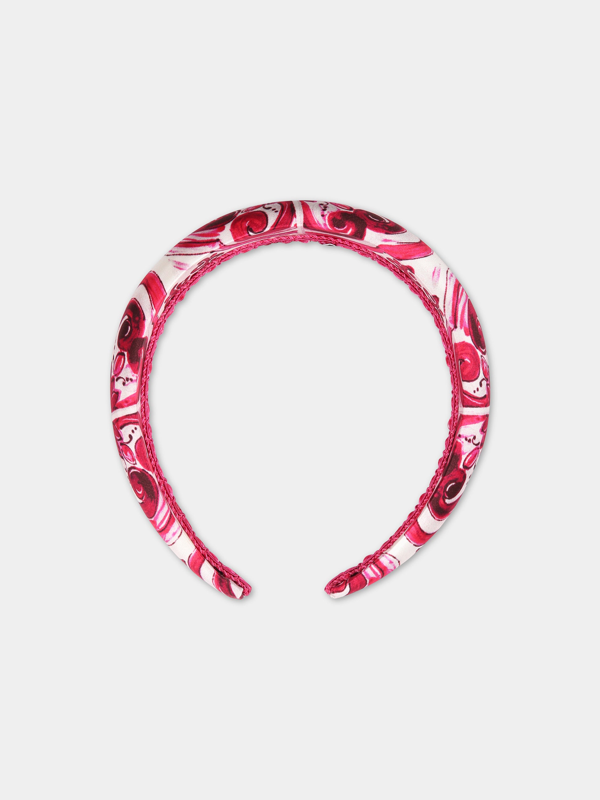 Cerchietto fucsia per bambina con stampa maiolica,Dolce & Gabbana Kids,LB3L54 G7F1C HE3TN