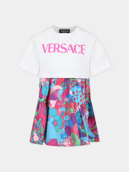 Vestito bianco per bambina con logo e stampa,Versace,1007737 1A08417 6W640