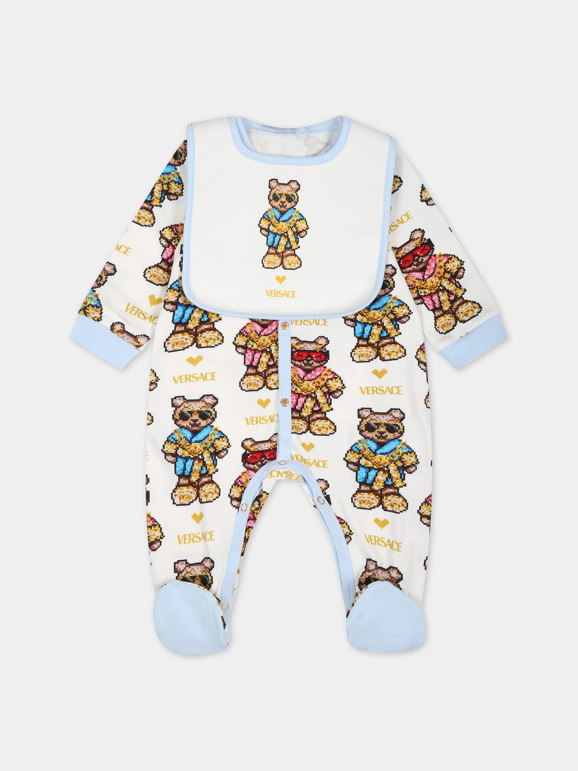 Set bianco per neonato con Teddy bear e logo,Versace,1011062 1A08117 2WH70
