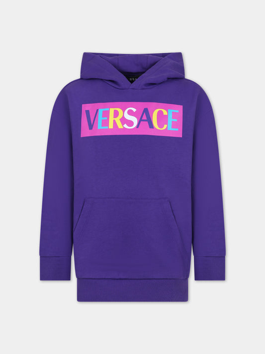 Felpa viola per bambina con logo,Versace,1007359 1A08373 2LA20