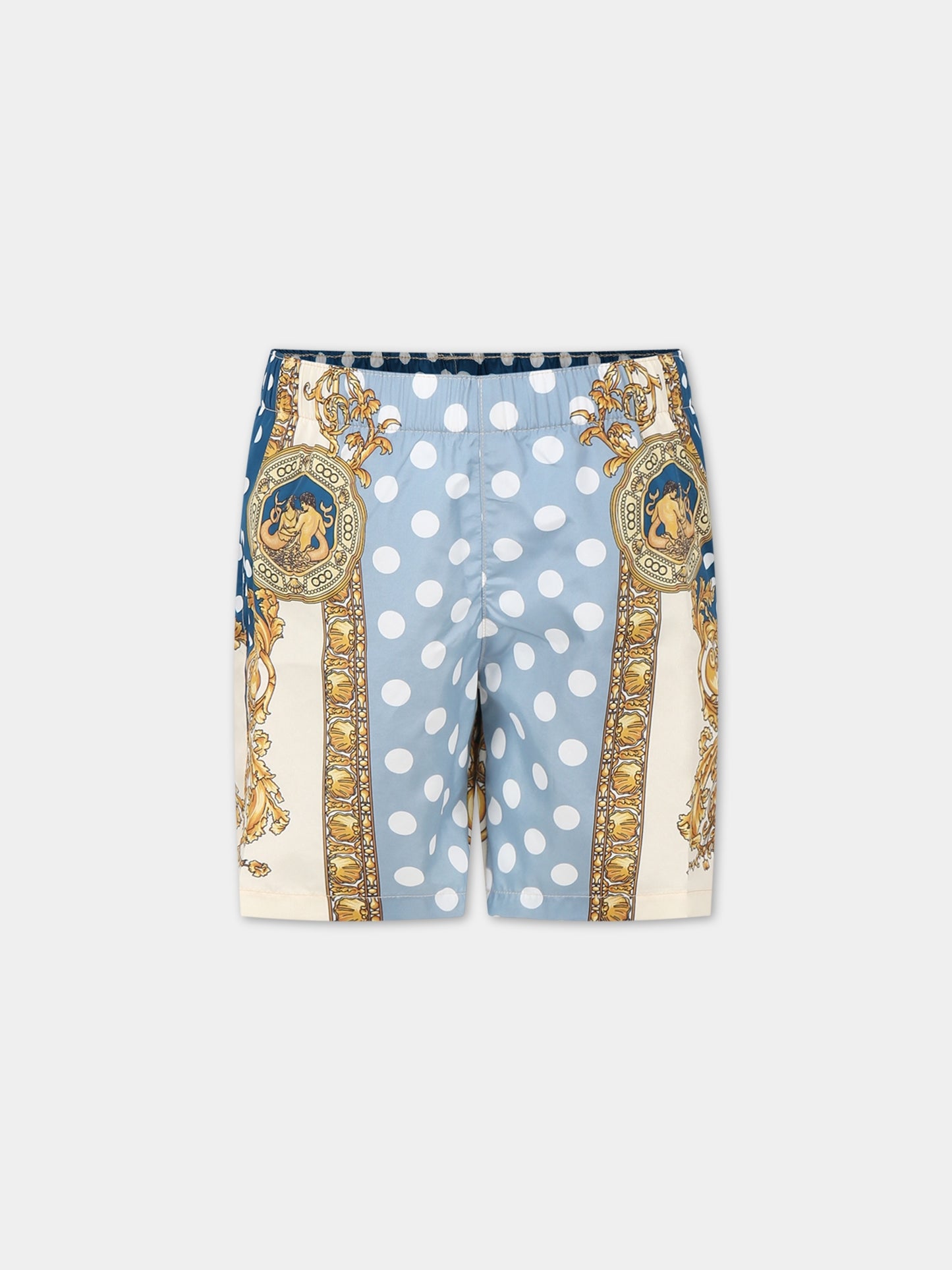 Boxer mare celeste per bambino con pois e logo,Versace,1000271 1A08111 5V510