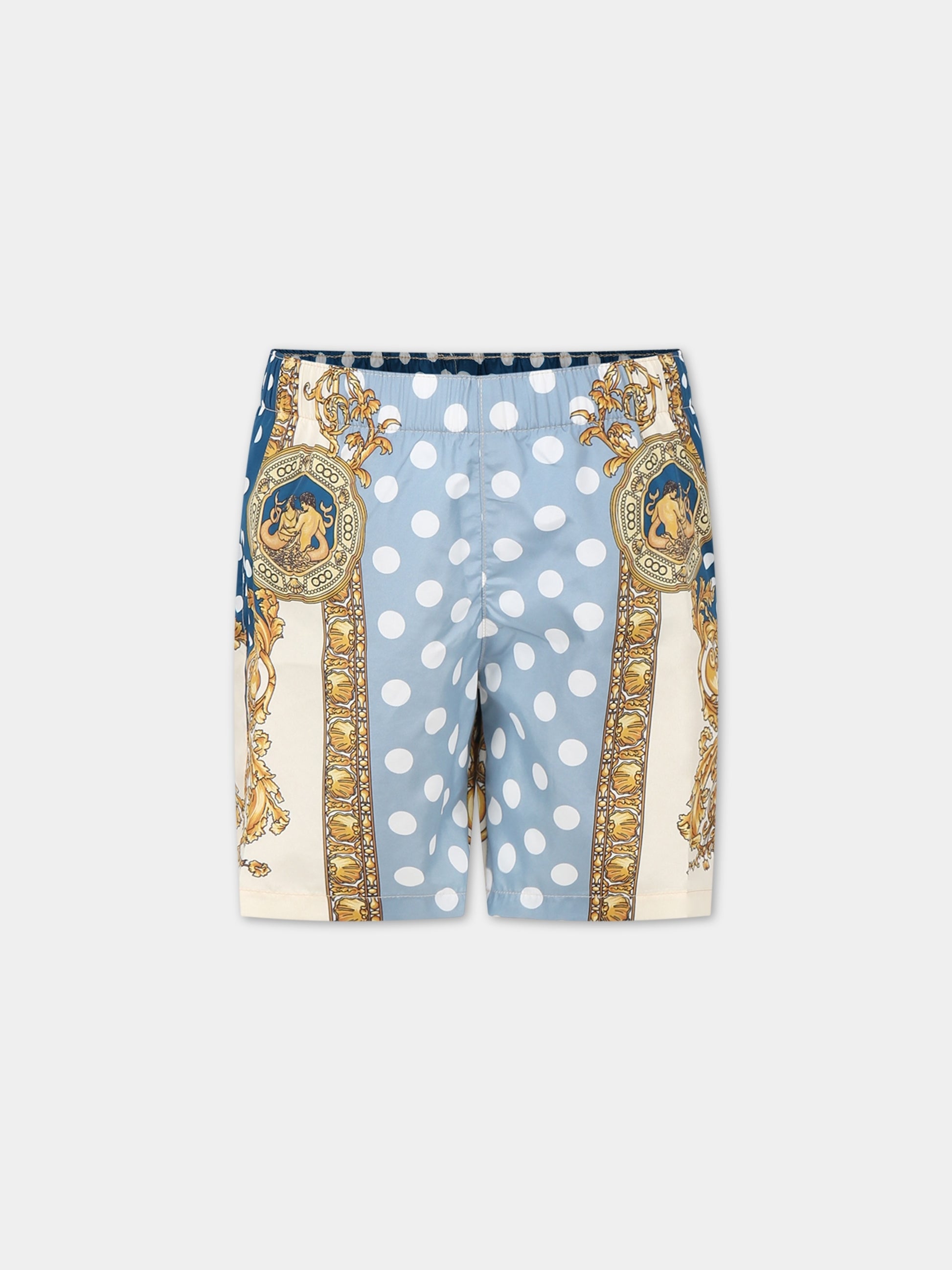 Boxer mare celeste per bambino con pois e logo,Versace,1000271 1A08111 5V510