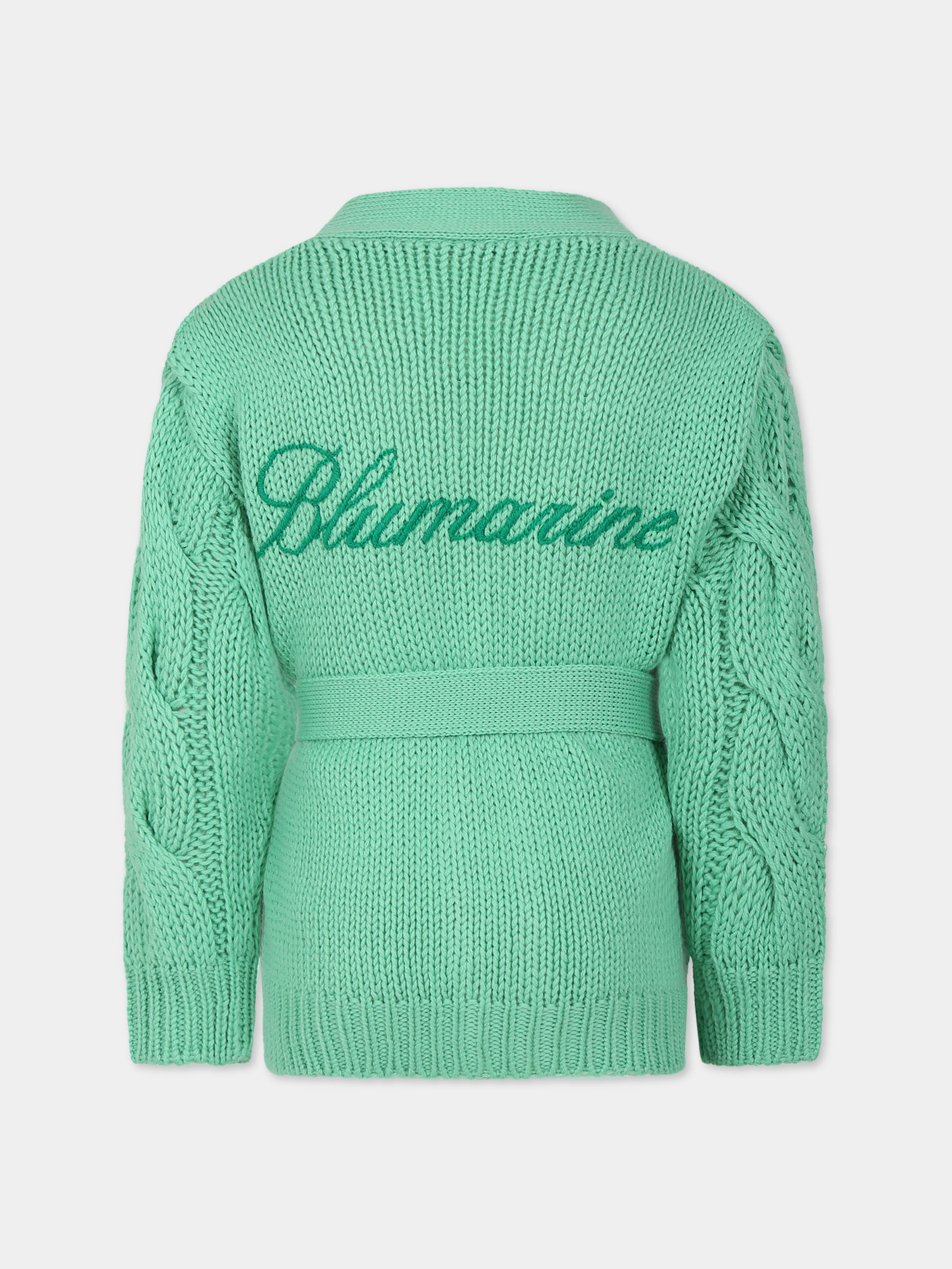 Cardigan verde per bambina con logo,Blumarine Baby,IF3088 X0523