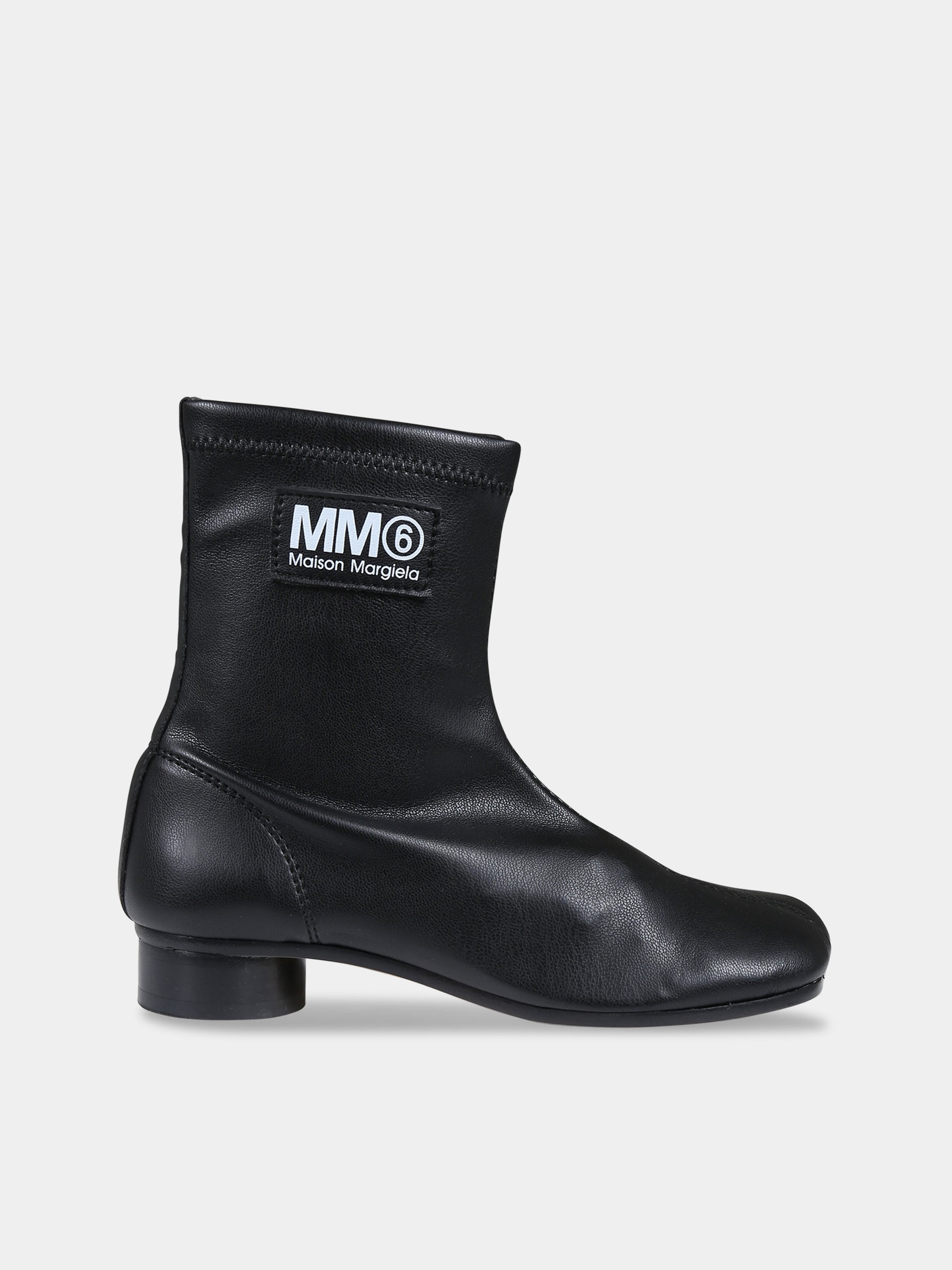 Stivaletti neri per bambina con logo,Mm6 Maison Margiela,75007 1