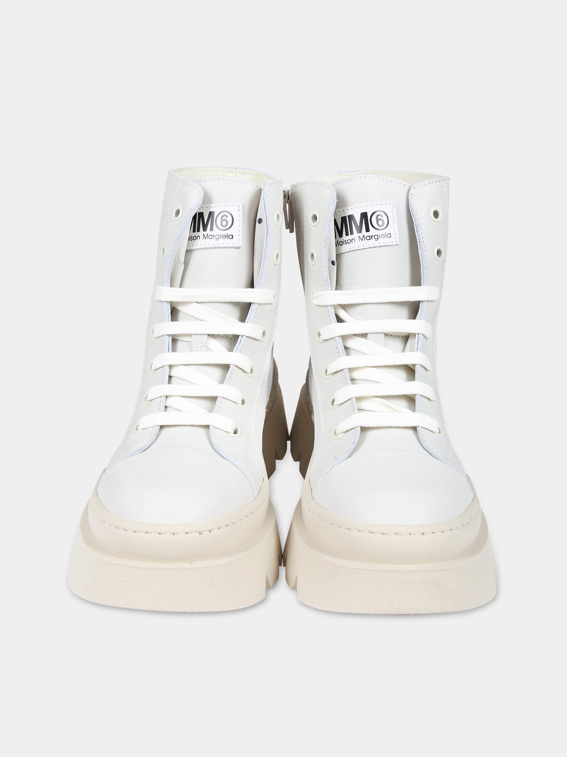 Anfibi avorio per bambina con logo,Mm6 Maison Margiela,75043 1