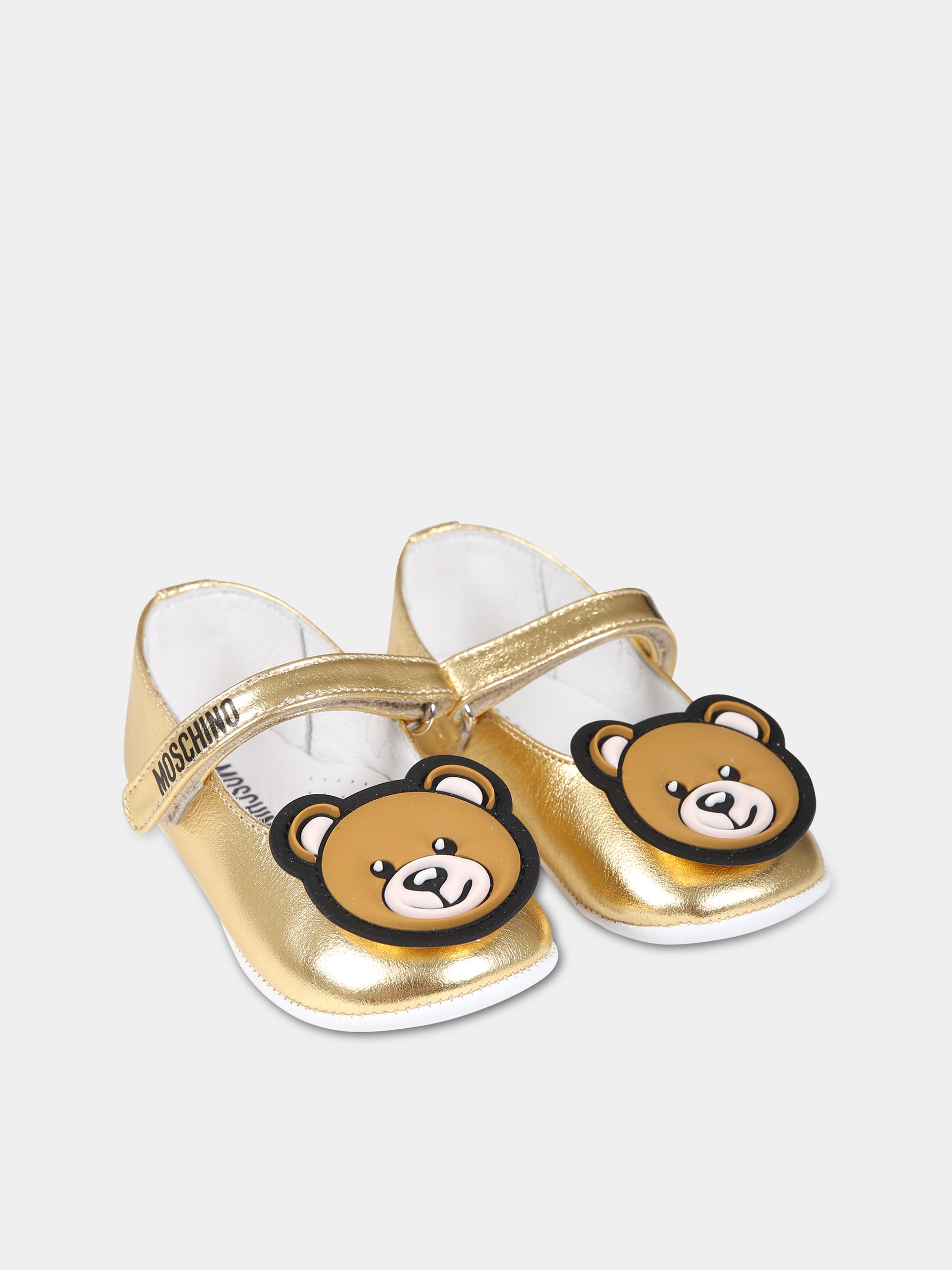 Ballerine oro per neonata con logo e Teddy Bear,Moschino Kids,75805 1