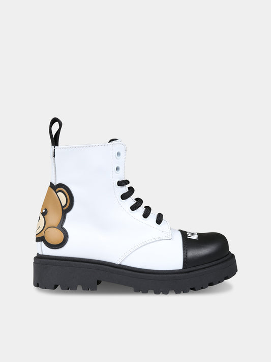 Anfibi bianchi per bambina con Teddy Bear e logo,Moschino Kids,76069 2