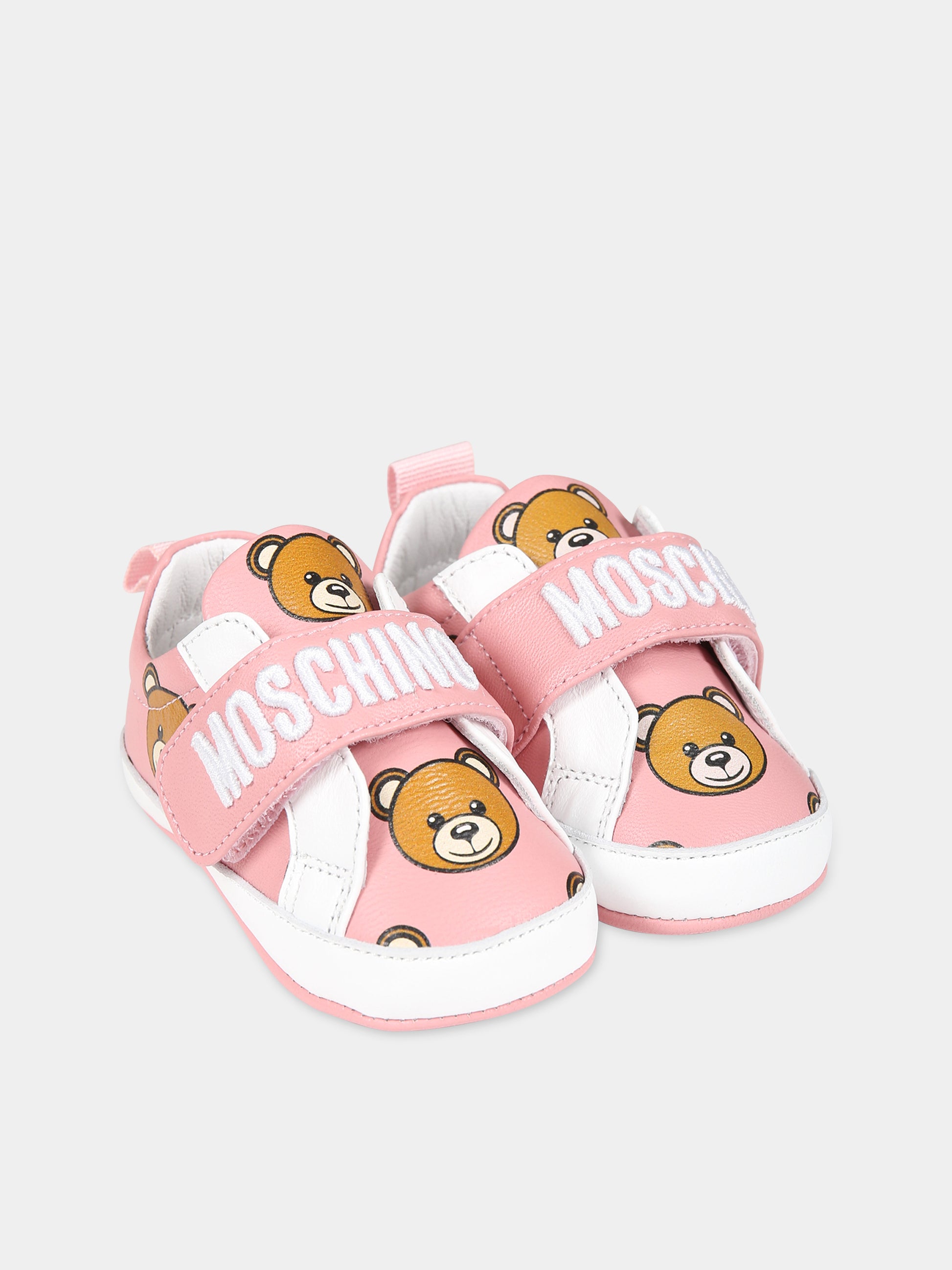 Sneakers rosa per neonata con Teddy bear e logo,Moschino Kids,75810 2