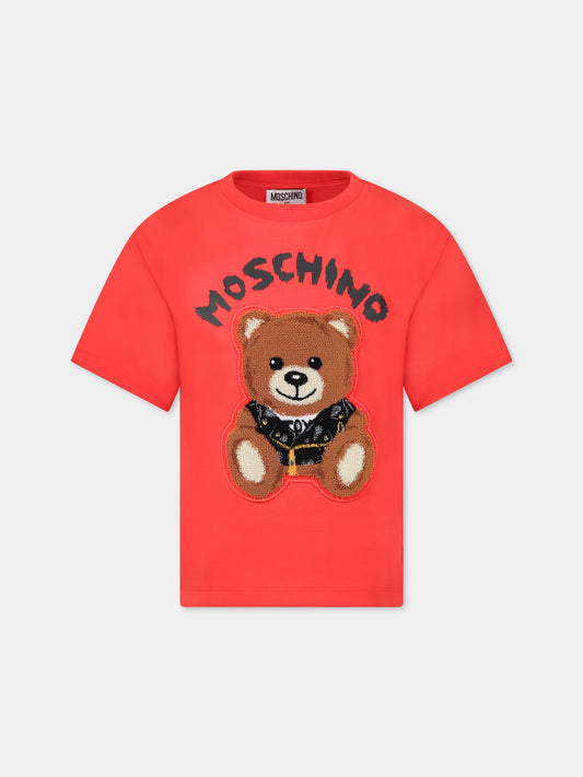 T-shirt rossa per bambini con logo e Teddy Bear,Moschino Kids,HUM03S LBA12 50109