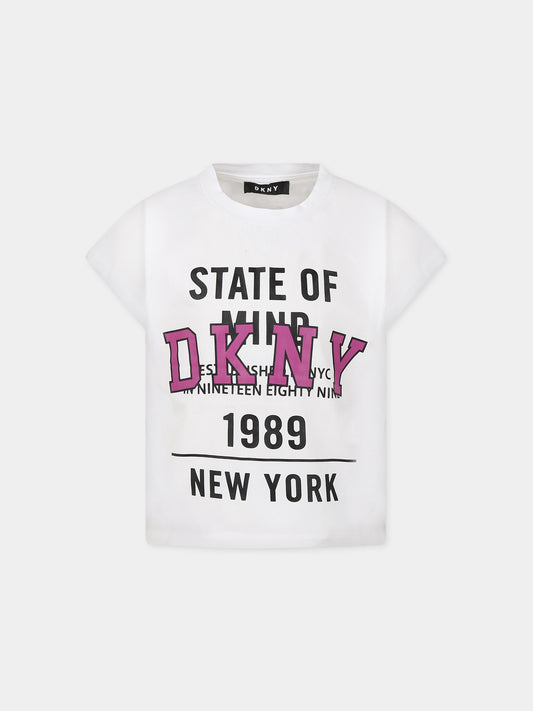 T-shirt bianca per bambina con logo,Dkny,D35S01 10B