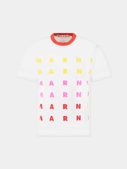T-shirt bianca per bambina con logo,Marni Kids,M00743 M00H7 0M100