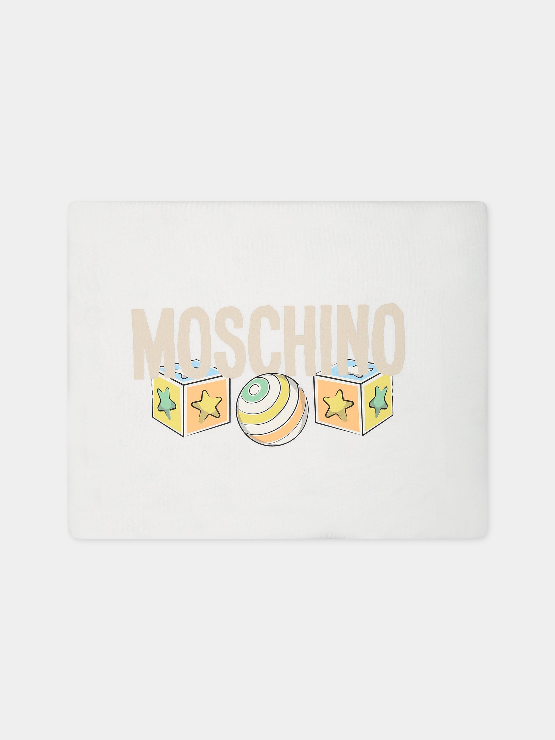 Coperta bianca per neonati con logo e Teddy Bear,Moschino Kids,MYB005 LCB34 84352