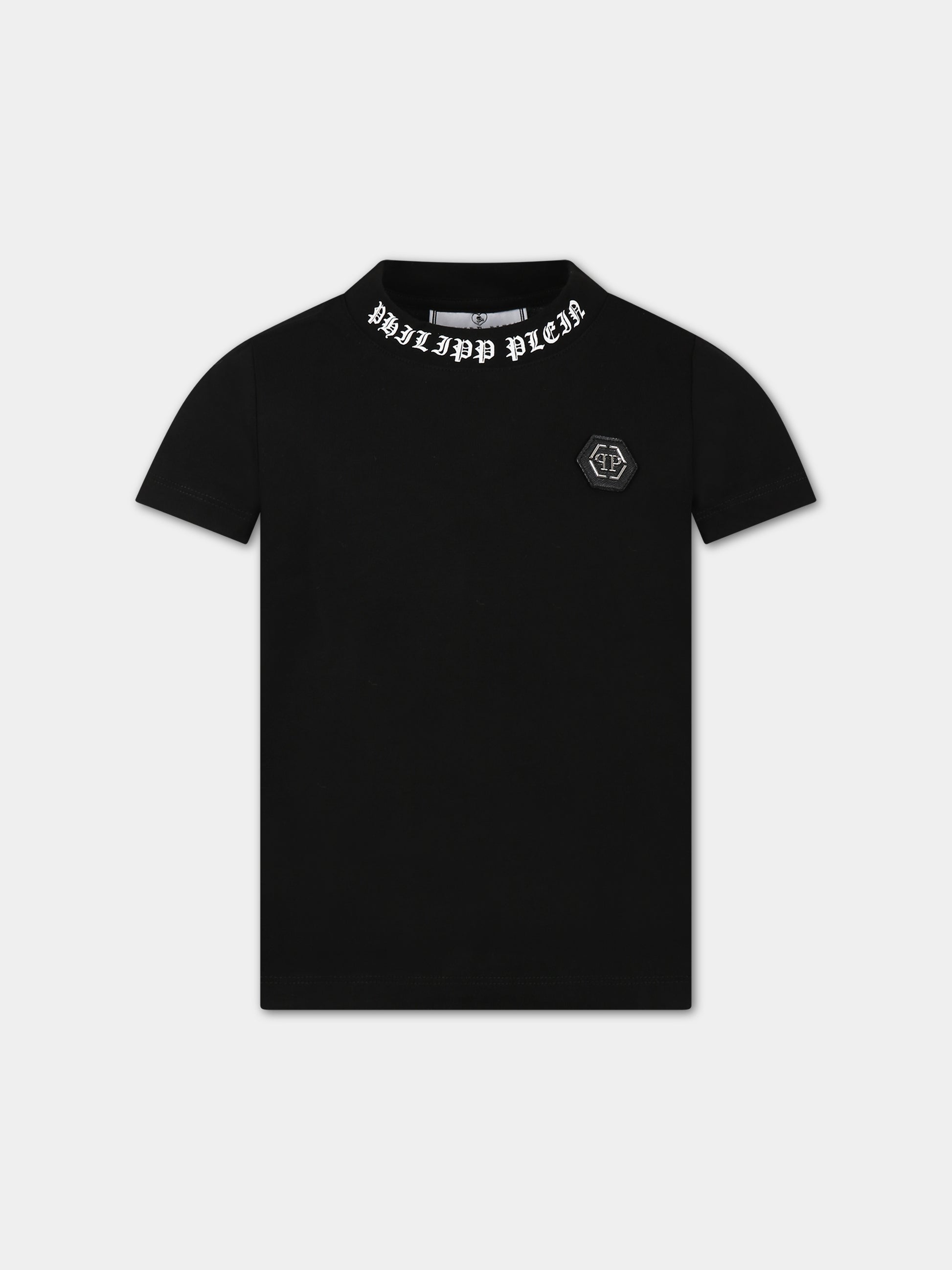 T-shirt nera per bambino con teschio e logo,Philipp Plein Junior,2UM00B LAA26 60100