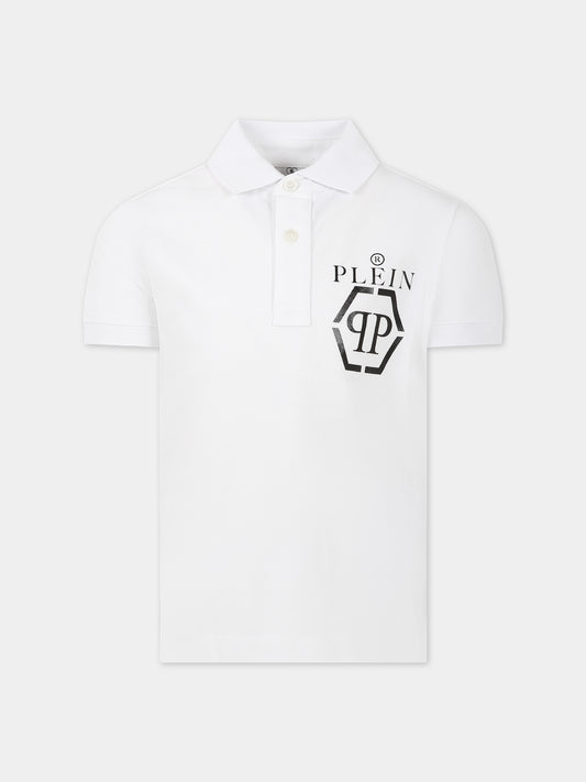 Polo bianca per bambino con logo,Philipp Plein Junior,2UM00C LFA01 10101
