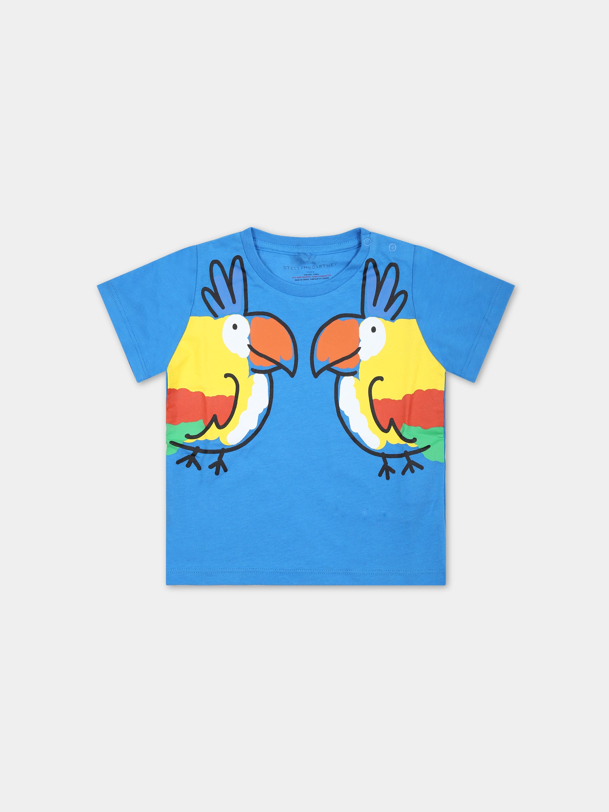 T-shirt azzurra per neonato con pappagalli,Stella Mccartney Kids,TS8711 Z0434 611