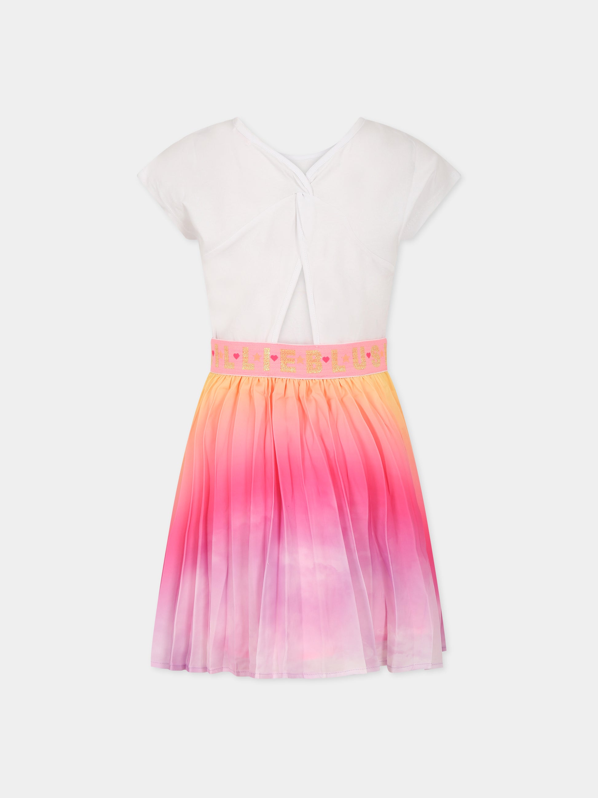 Vestito bianco per bambina con logo e farfalla,Billieblush,U12819 Z41