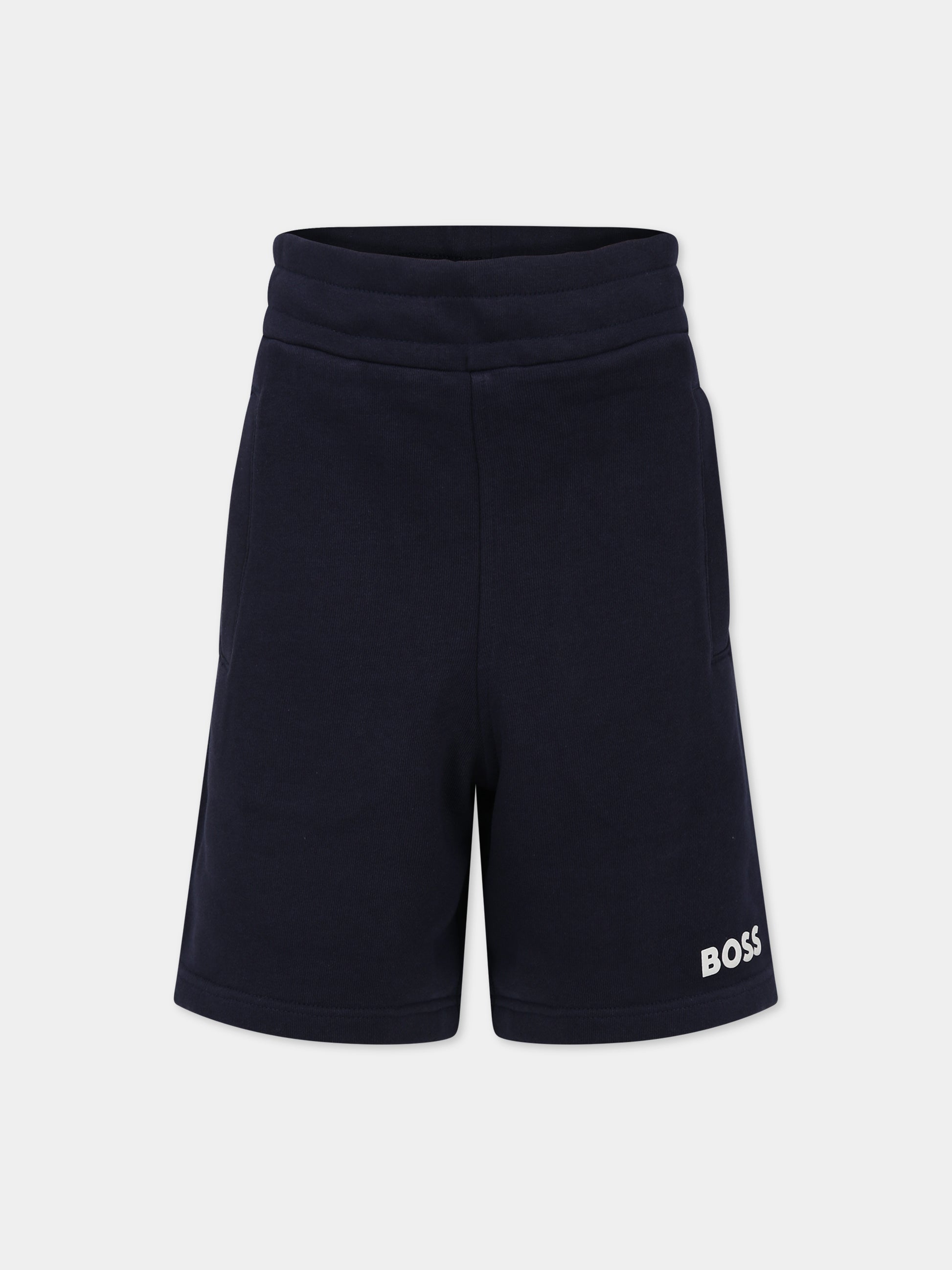 Shorts blu per bambino con logo,Boss,J24816 849