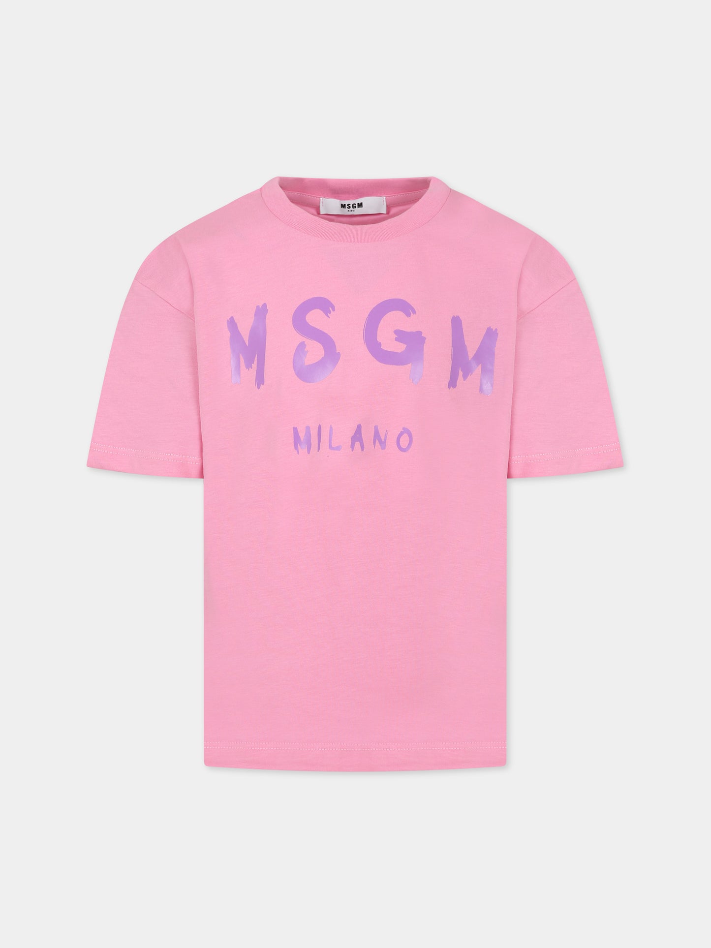 T-shirt rosa per bambina con logo,Msgm Kids,MS029315 042