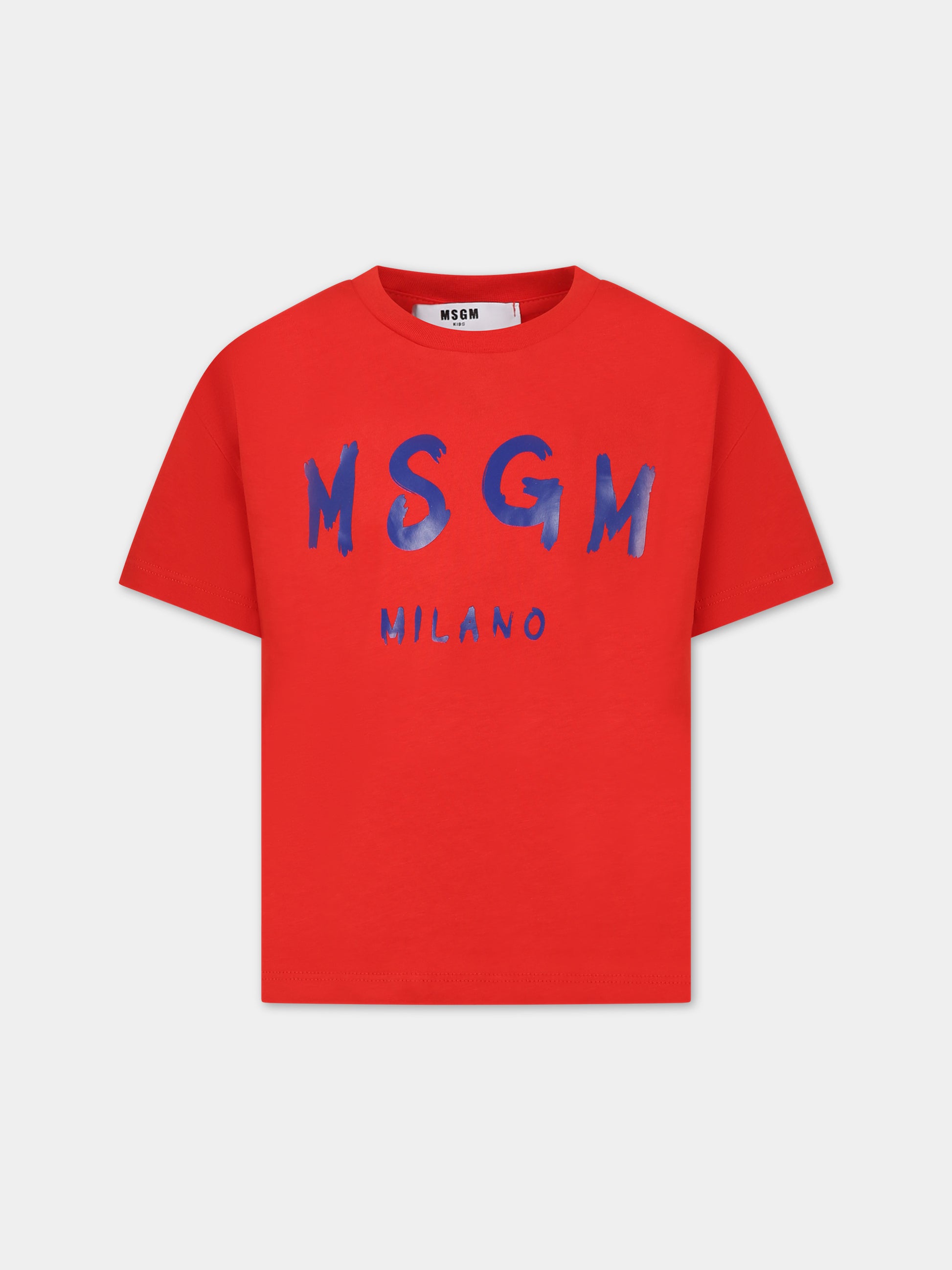 T-shirt rossa per bambini con logo,Msgm Kids,MS029315 040