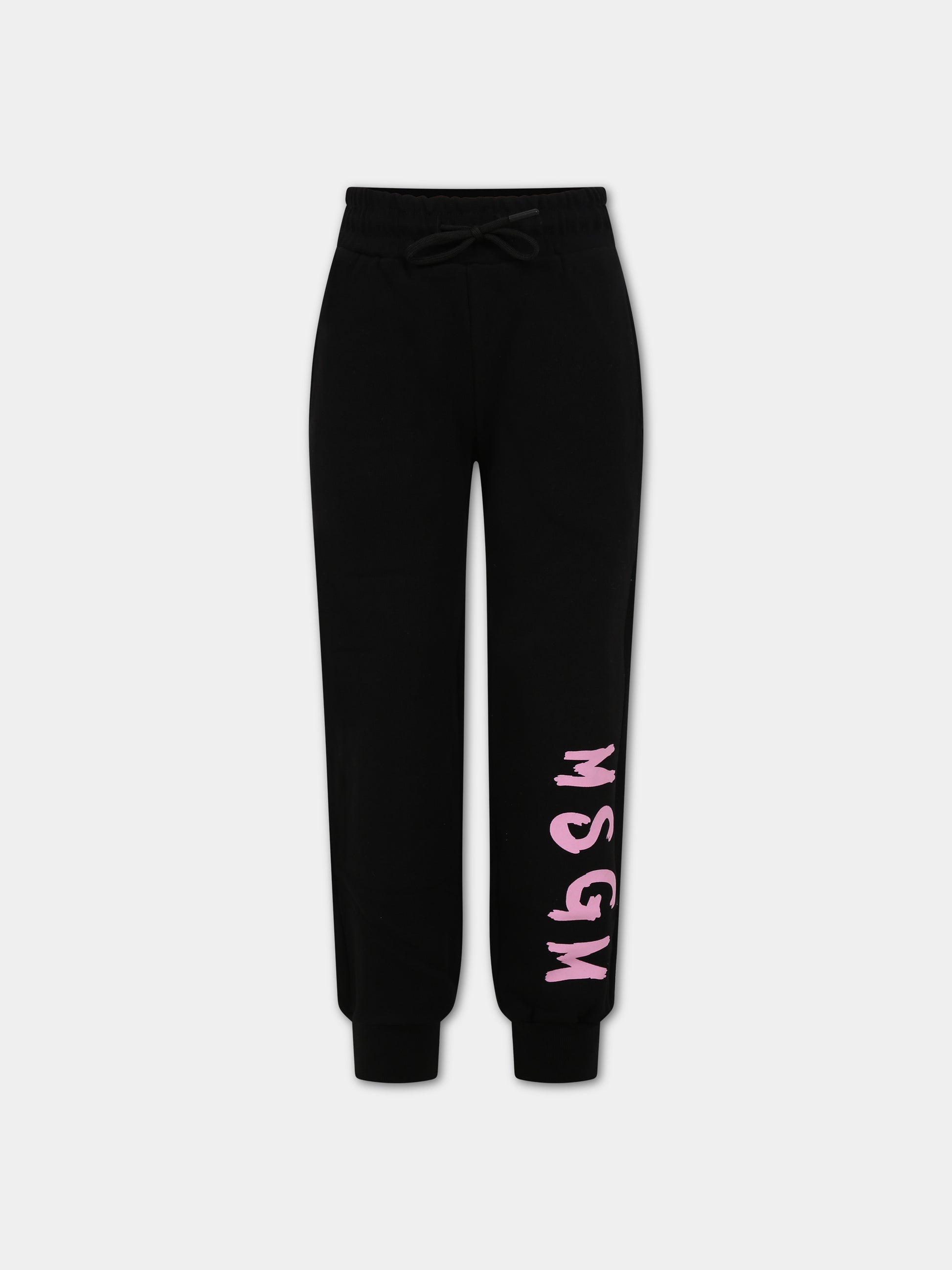 Pantaloni neri per bambina con logo,Msgm Kids,MS029342 110/08
