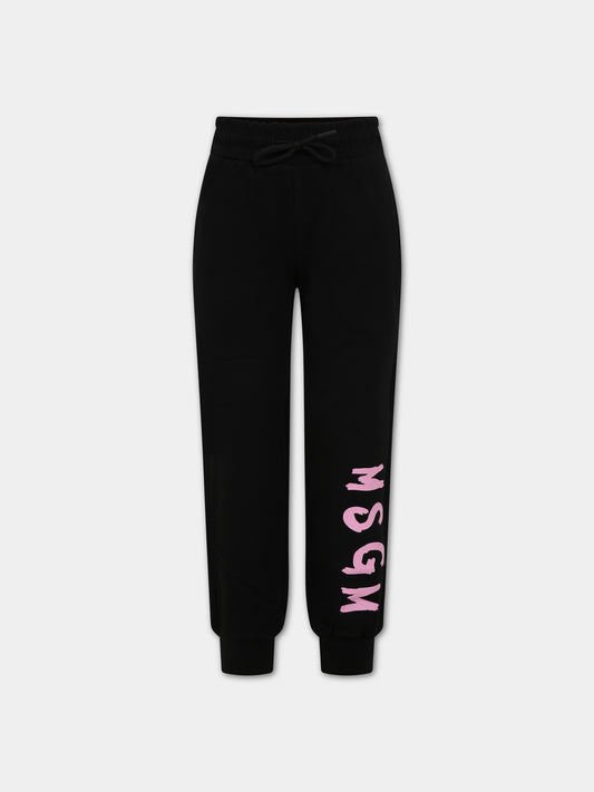 Pantaloni neri per bambina con logo,Msgm Kids,MS029342 110/08