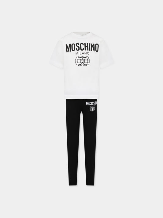 Completo bianco per bambina con logo e smile,Moschino Kids,HCG009 LBA10 80359