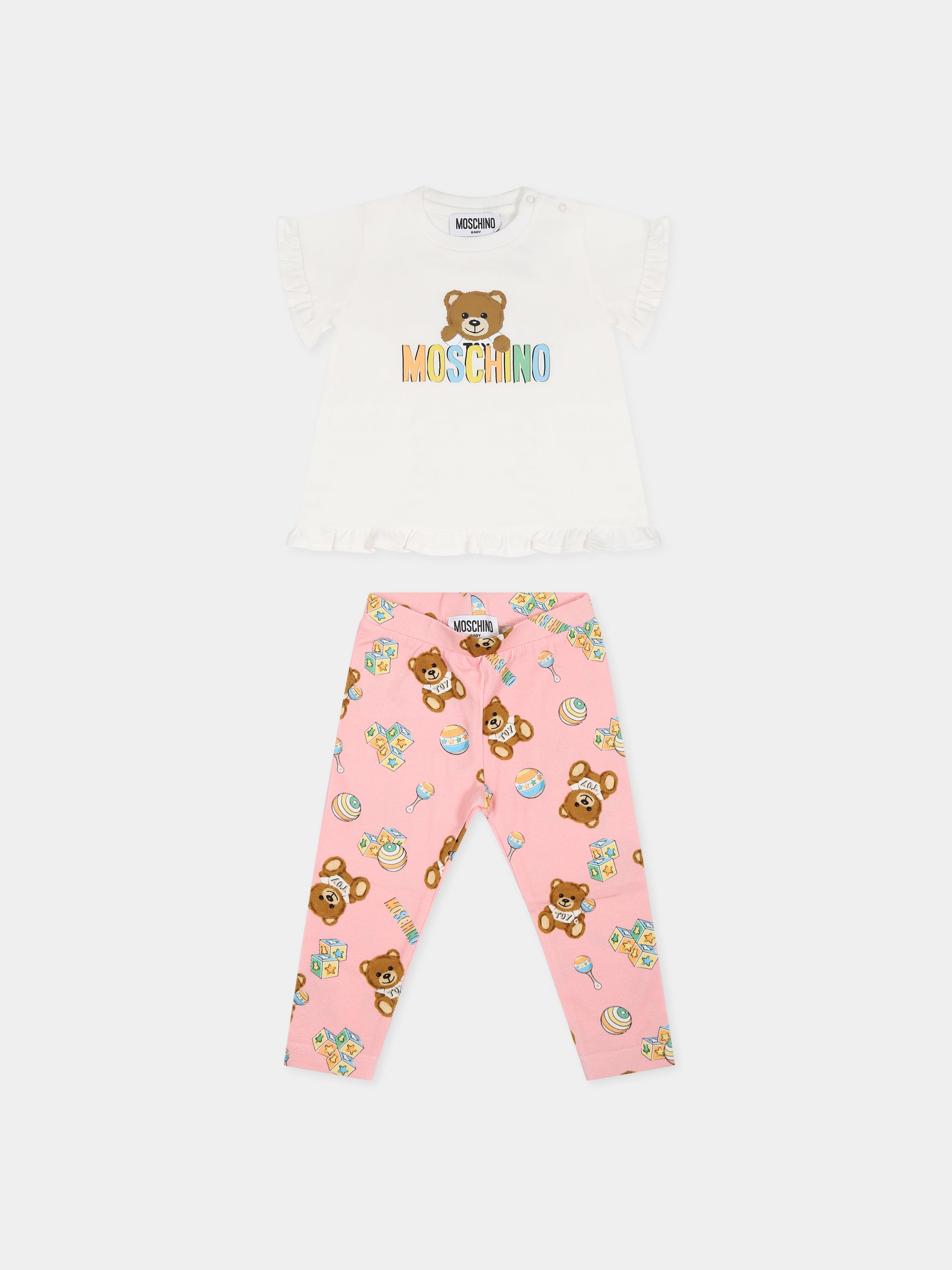 Completo multicolor per neonata con Teddy bear e logo,Moschino Kids,MDG00U LBA00 10063