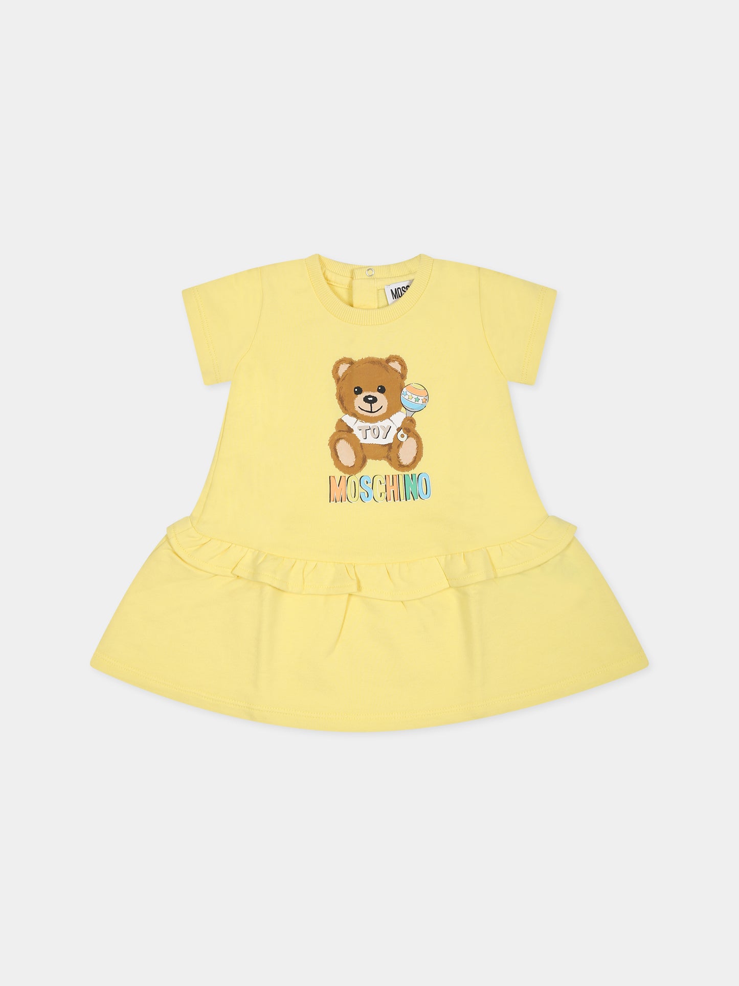 Vestito giallo per neonata con Teddy Bear e logo,Moschino Kids,MEV074 LCA19 50230