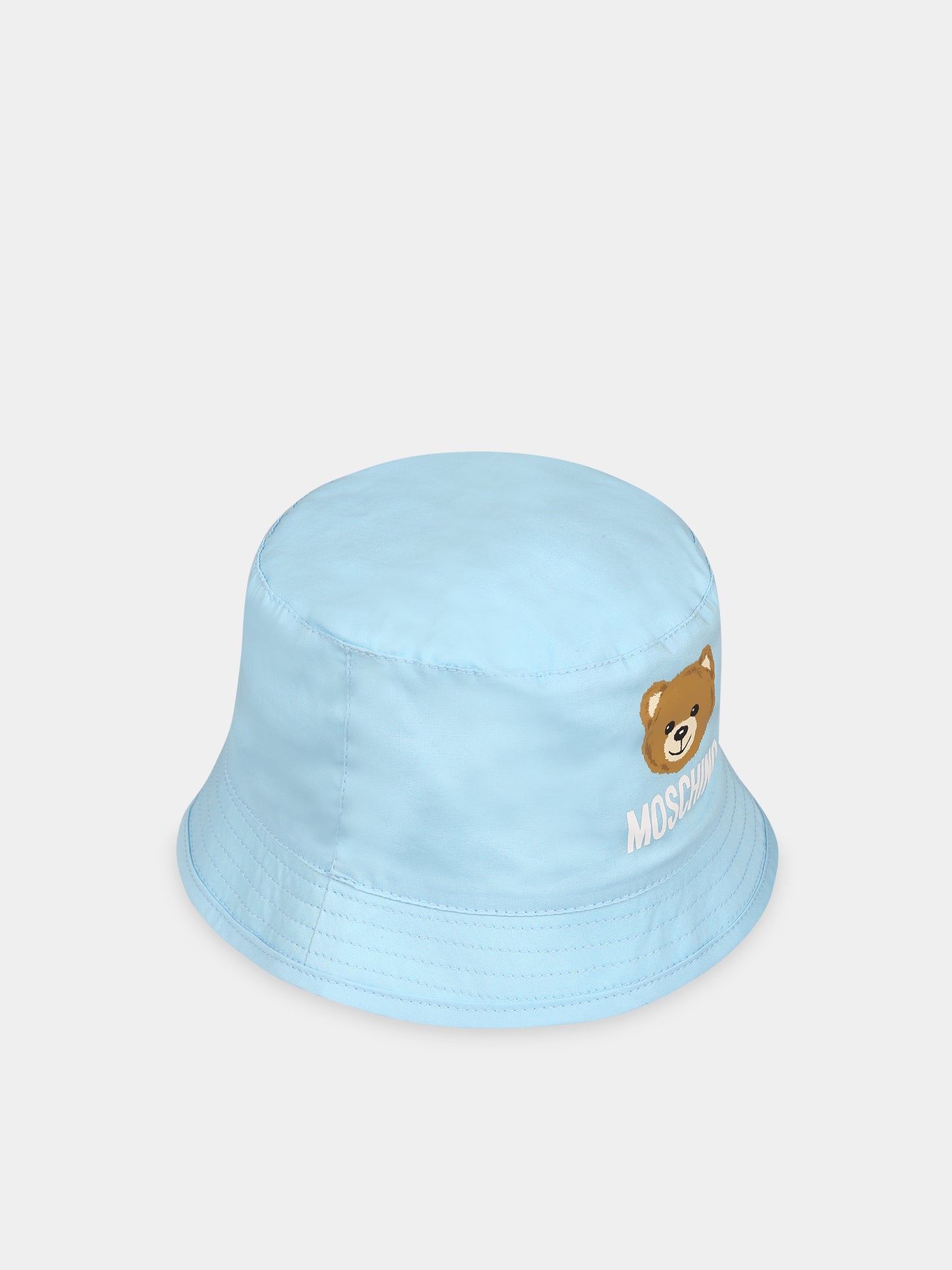 Cloche celeste per neonato con Teddy Bear e logo,Moschino Kids,MMX04A LMA01 40304