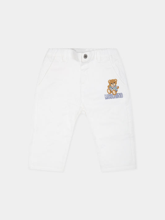 Pantaloni bianchi per neonati con Teddy Bear e logo,Moschino Kids,MUP04C LPC04 20310