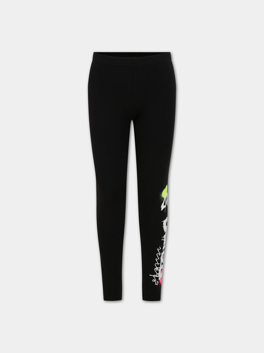 Leggings neri per bambina con logo con stampa,Dimensione Danza,031922 110