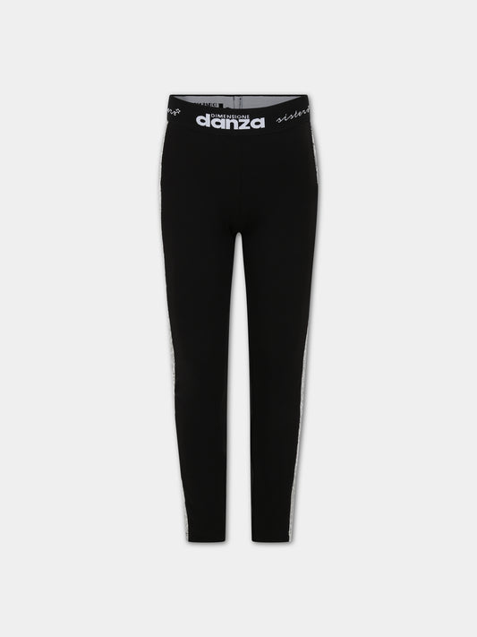 Leggings neri per bambina con logo,Dimensione Danza,031943 110