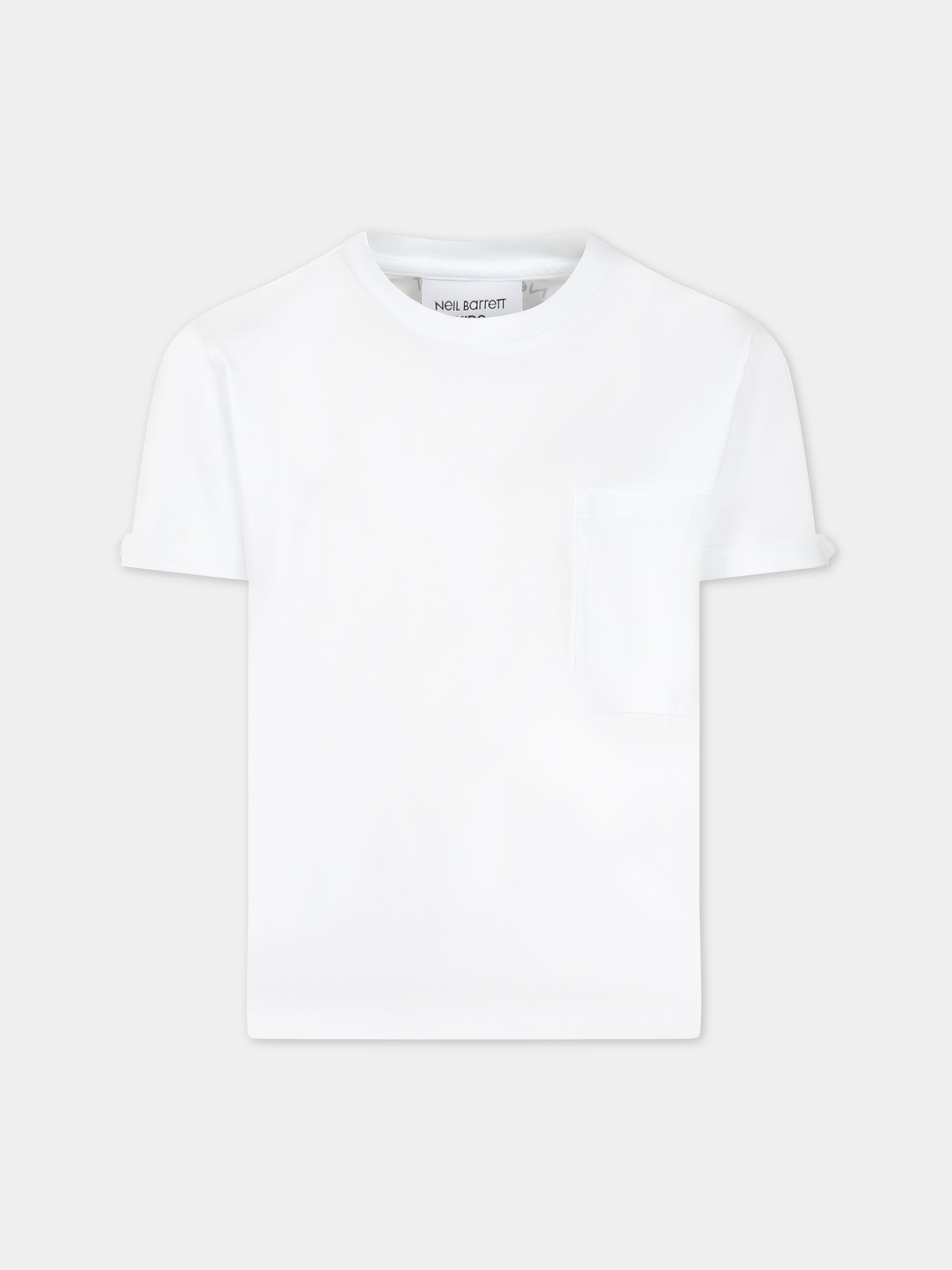 T-shirt bianca con taschino per bambino,Neil Barrett Kids,033588 001