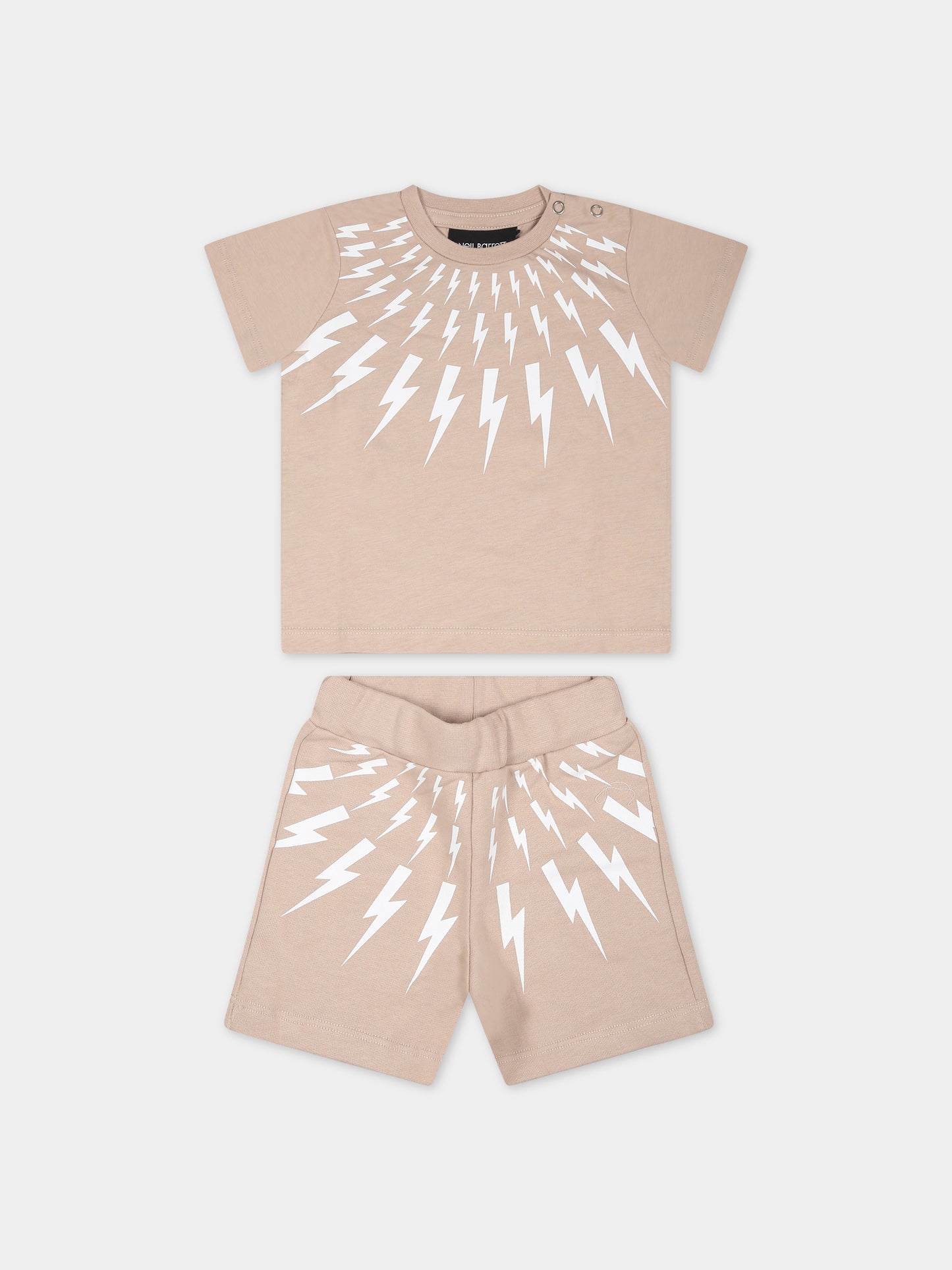 Completo beige per neonato con iconiche saette e logo,Neil Barrett Kids,033636 015