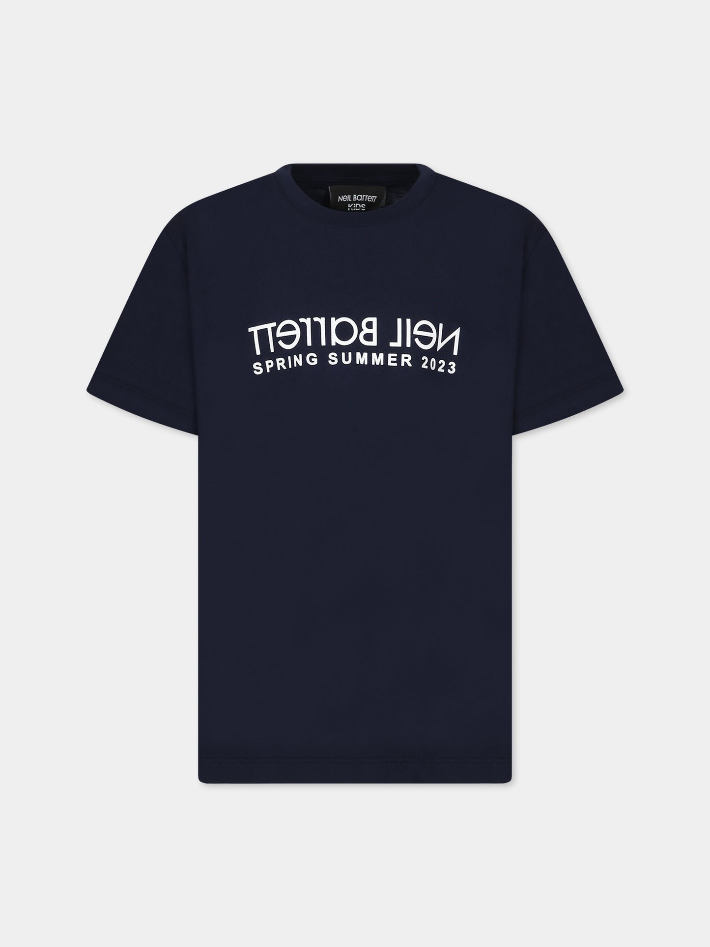 T-shirt blu con logo per bambino,Neil Barrett Kids,033651 060