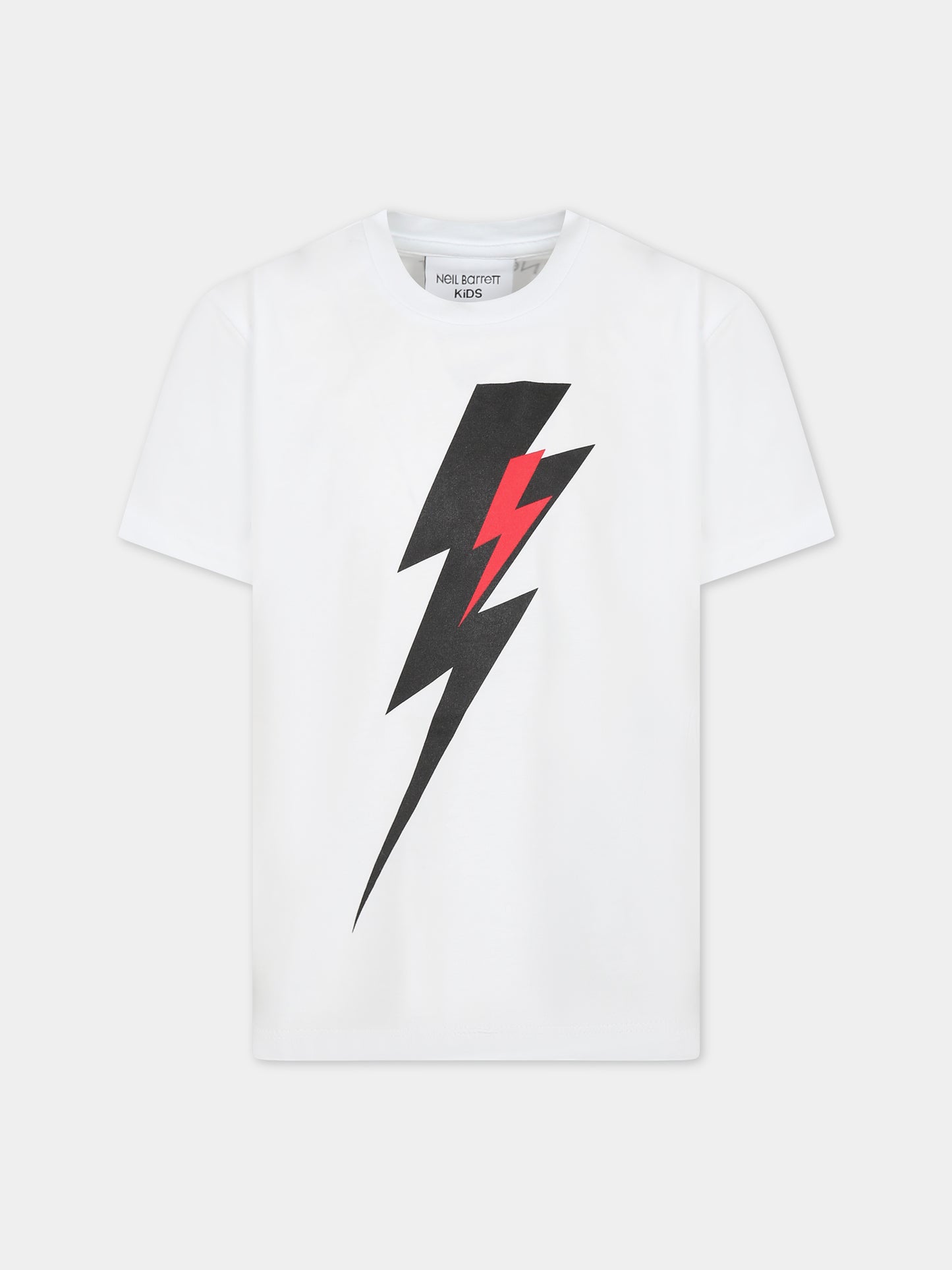 T-shirt bianca per bambino con iconiche saette e logo,Neil Barrett Kids,033579 001