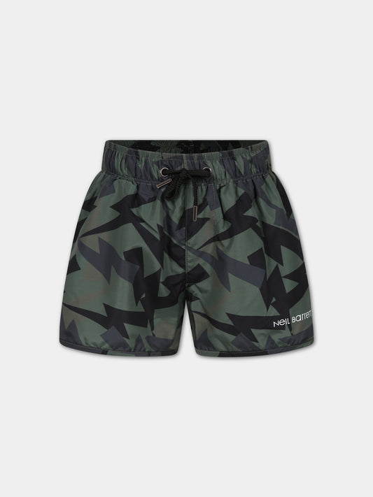 Boxer mare verde per bambino con iconiche saette,Neil Barrett Kids,033635 200