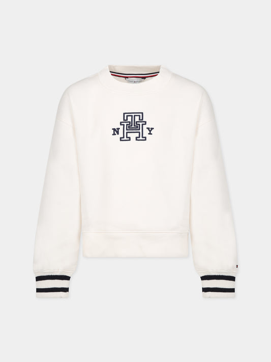 Felpa avorio per bambina con logo,Tommy Hilfiger Junior,KG0KG07372 YBH